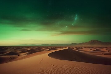 the polar light shines over a large desert area created with Generative AI technology
