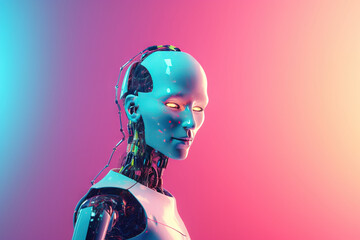 Robot, Android, Cyborg, Artificial Human, Artificial Intelligence, Half Man Half Machine, Semi Human, Artificial Human, Roboter, Colorful Background. Generative AI