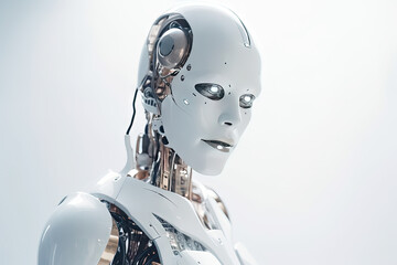 Robot, Android, Cyborg, Artificial Human, Artificial Intelligence, Half Man Half Machine, Semi Human, Artificial Human, Roboter, Bright Background. Generative AI