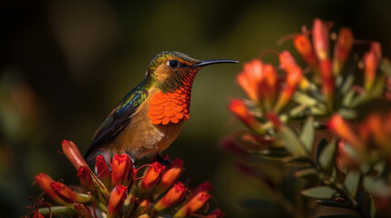 Naklejka premium The Beautiful Endangered Rufous Hummingbird - Selasphorus Rufus - Generative AI.