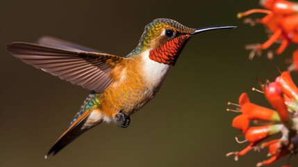 The Beautiful Endangered Rufous Hummingbird - Selasphorus Rufus - Generative AI.