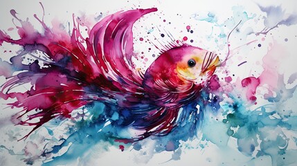 alcohol ink drawing of colorful betta fish - generative AI 