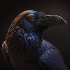 Close up of a raven with brown eyes, generative ai technology - obrazy, fototapety, plakaty