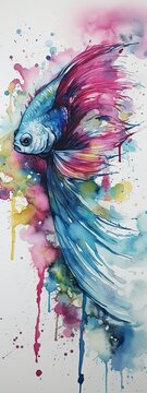 Alcohol Ink Drawing Of Colorful Betta Fish - Generative AI 