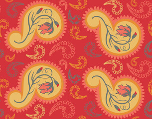 Floral Paisley Red and Yellow Print