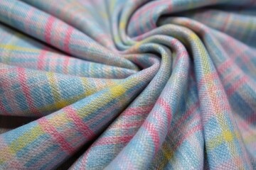 close-up view of a vibrant plaid fabric pattern. Generative AI