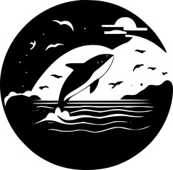 Sea - Black and White Isolated Icon - Vector illustration