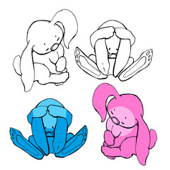 A set of cute rabbits. Graphic linear drawing by hand. Animal templates for Easter and Christmas cards. Rabbits, rabbit.