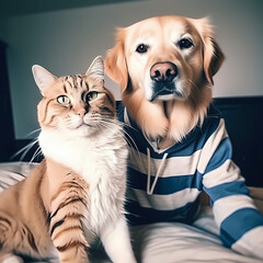 Selfies of cats and dogs in clothes