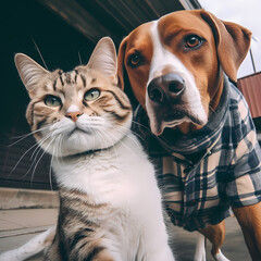 Selfies of cats and dogs in clothes