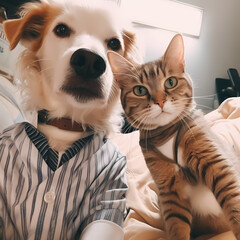 Selfies of cats and dogs in clothes