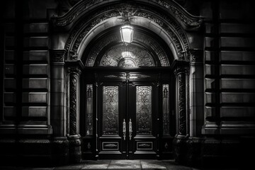black and white illustration of a beautiful entrance door created with Generative AI technology