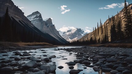 Majestic beauty of the Rocky Mountains: blossoming nature, reflections, and wild landscapes, background, Illustration in Stunning Format, created using generative AI