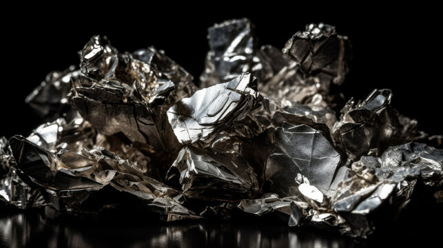 Silver nuggets isolated on black background. AI
