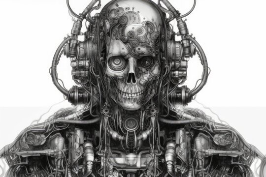 skeleton with a robotic head. Generative AI © 2rogan