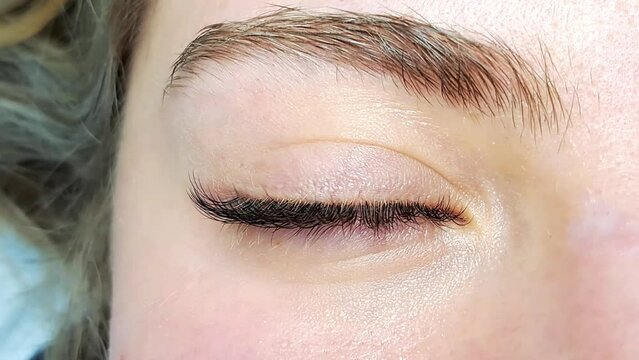 close up of eye with eyelash extensions ,beauty salon treatment,2d volume,3d volume,russian volume,mega volume
