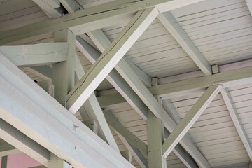 Wooden beams under the roof