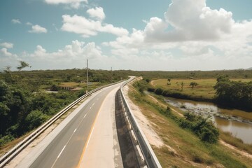 Fototapeta na wymiar A sunny day view of the highway next to the Belize River banks in Belize. Generative AI