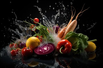 Fototapeta na wymiar Fresh fruits and vegetables, healthy food, diet, fitness, vegetarianism, generative ai