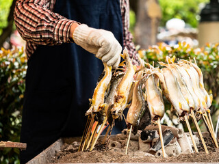 屋台の鮎の塩焼き