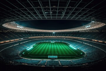 Fototapeta na wymiar spacious stadium with a vibrant green field. Generative AI