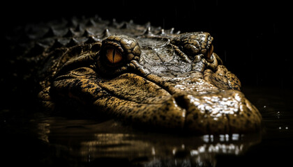 Sharp teeth and eyes pierce through water generated by AI