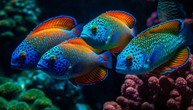 Vibrant school of fish in stunning reef generated by AI