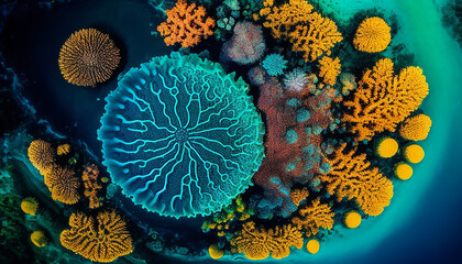 Fototapeta premium Blue coral reef teeming with aquatic life generated by AI