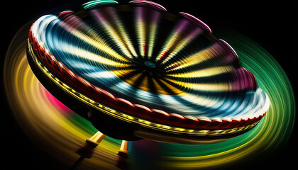Blurred motion of vibrant carnival ride excitement generated by AI