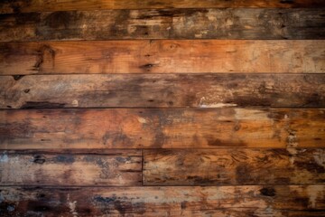 close-up of a weathered wooden wall with flaking paint. Generative AI