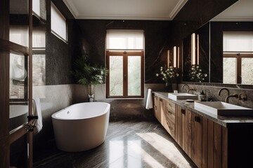Fototapeta na wymiar Contemporary bathroom in large dwelling. Generative AI