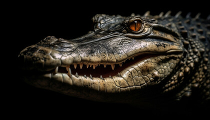 Furious crocodile open mouth reveals sharp teeth generated by AI