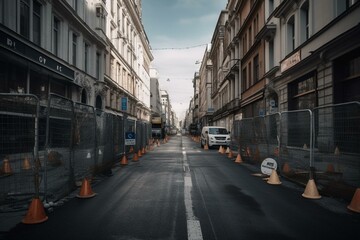 Fototapeta na wymiar Street undergoing maintenance and some lanes closed. Generative AI