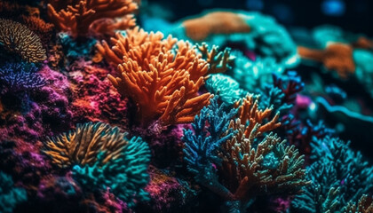 Colorful underwater reef teeming with sea life generated by AI