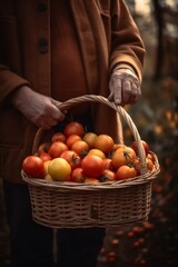 Man Holding Fresh Tomatoes in a Basket. Generative ai