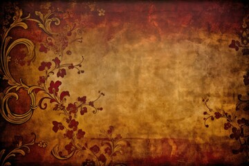 grungy background with red flowers and vines. Generative AI