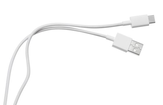 White USB micro USB cable, cut out