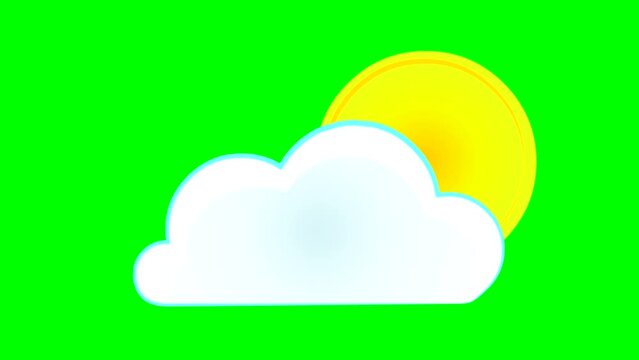 Animated video of weather forecast icon with cloud and sun with green background chroma key.