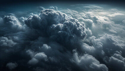 Fluffy cumulus clouds fill the dramatic sky generated by AI