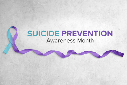 Teal and Purple Ribbon, Suicide Prevention Awareness Concept Banner