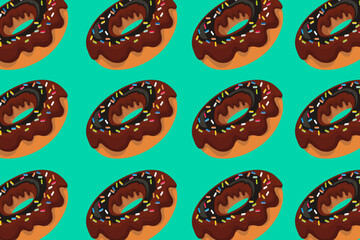 Colorful donuts with topping on pastel blue background, minimal sweet food concept