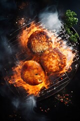 Sizzling Cutlets on Grill. Generative ai