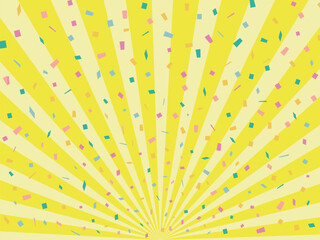 黄色のサンバーストと紙吹雪の背景素材