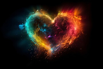 beautiful big colorful shining heart created with Generative AI technology