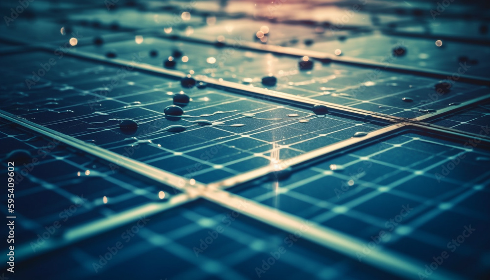 Poster modern solar panels in rows generate electricity generated by ai