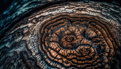 Rough, textured circle antique tree trunk backdrop generated by AI