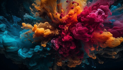 Vibrant colors mixing in abstract liquid patterns generated by AI