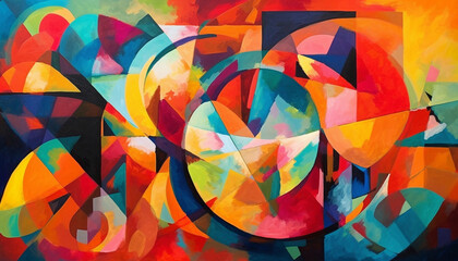 Obraz premium Vibrant colors, geometric shapes, modern computer graphics generated by AI