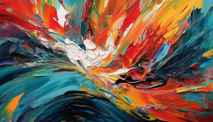Abstract acrylic painting showcases vibrant colors and motion generated by AI