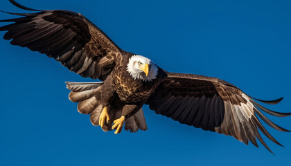 Fototapeta premium Majestic bird of prey spreads wings in flight generated by AI